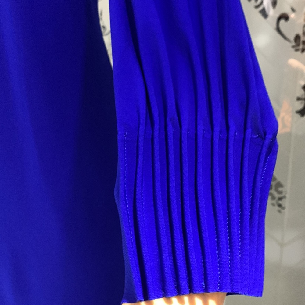 NWT🌸Made in🇨🇦Stunning Royal Blue Long Pleated Sleeves Dress - Picture 7 of 14